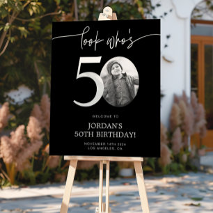 Póster Sinal de boas-vindas do 50º aniversário preto   Ol