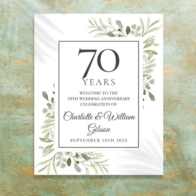 Poster Sinal de Boas-vindas do 70 de Greenery (Greenery 70th Wedding Anniversary Welcome Sign)