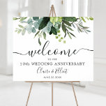 Poster Sinal de Boas-vindas do Aniversário da Folhagem Ve<br><div class="desc">Este sinal de boas-vindas do aniversário de casamento mostra a cor d'água eucalipto e folhas verdes. Para uma personalização mais avançada deste design,  clique no BOTÃO FERRAMENTA DESIGN AZUL. Itens correspondentes também estão disponíveis.</div>