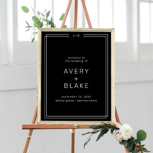 Poster Sinal de boas-vindas do AVERY Modern Black Weds Mo
