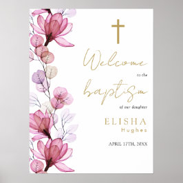 Poster Sinal de boas-vindas do Batismo Floral Transparent