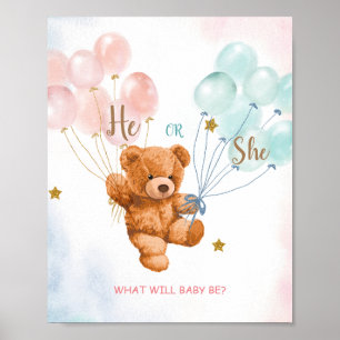 Poster Sinal de boas-vindas do Bear Ele ou Ela Rosa e do