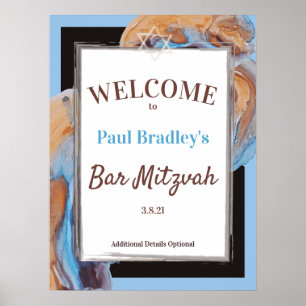 Poster Sinal de boas-vindas do Beige & Blue Bar Mitzvah