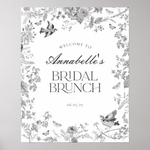 Poster Sinal de boas-vindas do Black Toile Jouy Floral Br