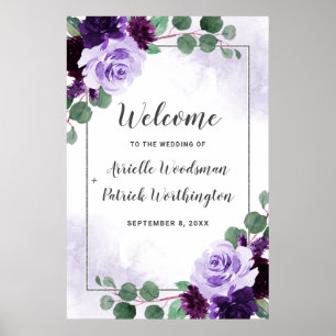 Poster Sinal de boas-vindas do Boho Floral Purple e Silve