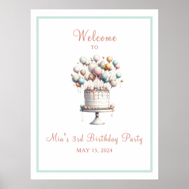 Poster Sinal de boas-vindas do Bolo de Aniversário Surrea (Frente)