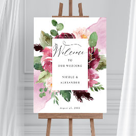 Poster Sinal de boas-vindas do Bourgundy Blush Pink Burgu