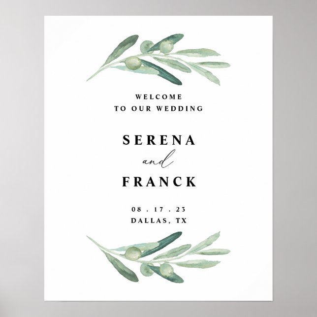 Poster Sinal de Boas-vindas do Branch Olive, Casamento (Frente)