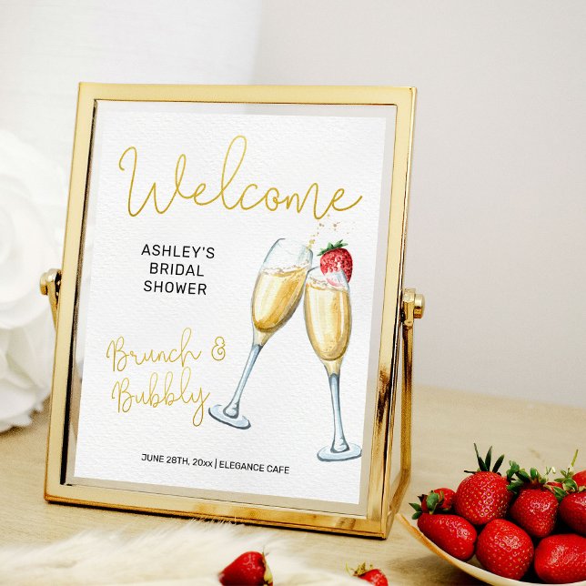 Poster Sinal de boas-vindas do Brunch e da Bubble Champag (Brunch & Bubbly welcome sign from my Strawberries and Champagne bridal shower collection)