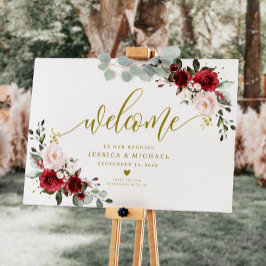 Poster Sinal de Boas-vindas do Bugundy Floral