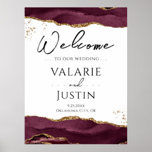 Poster Sinal de Boas-vindas do Burgundy Dourado Glitter A