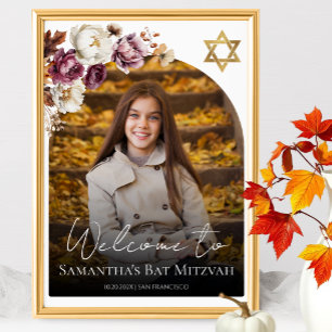 Poster Sinal de boas-vindas do Burgundy Fall Bat Mitzvah