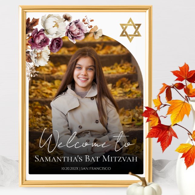 Poster Sinal de boas-vindas do Burgundy Fall Bat Mitzvah (Criador carregado)
