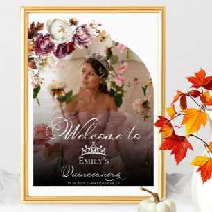 Poster Sinal de boas-vindas do Burgundy Fall Quinceanera