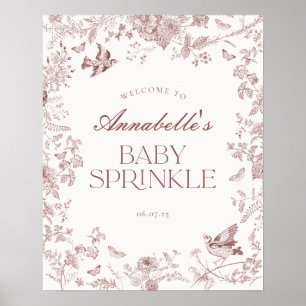 Poster Sinal de boas-vindas do Burgundy Toile Floral Baby
