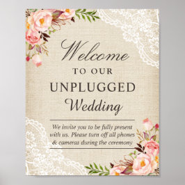 Póster Sinal de boas-vindas do Burlap Lace Floral Unplugg