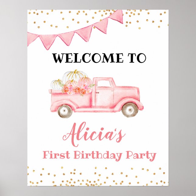 Poster Sinal de boas-vindas do caminhão-abóbora rosa (Frente)