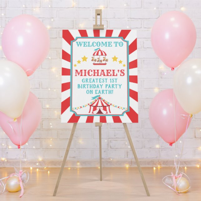 Poster Sinal de Boas-vindas do Carnaval Vermelho e Teal (Criador carregado)