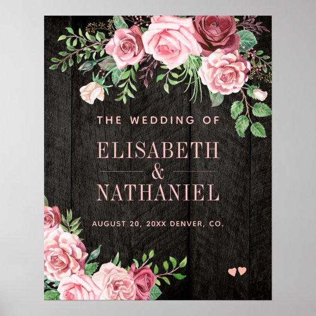 Poster Sinal de boas-vindas do casal de rosas de Verão (Frente)