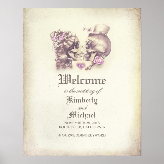 Póster Sinal de Boas-vindas do Casal do Caveira do Dia do (Frente)