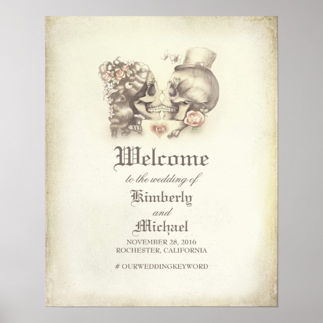 Poster Sinal de Boas-vindas do Casal do Caveira do Dia do (Frente)