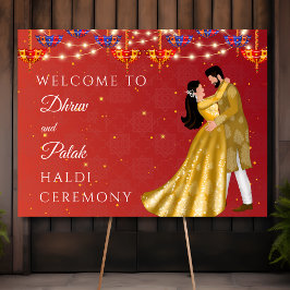 Poster Sinal de boas-vindas do casal guarda-chuva Red Hal