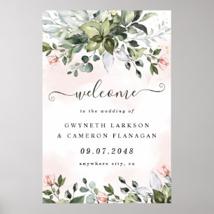 Poster Sinal de Boas-vindas do Casamento Azul Blush Green