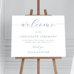 Poster Sinal de Boas-vindas do Casamento Azul e Elegante