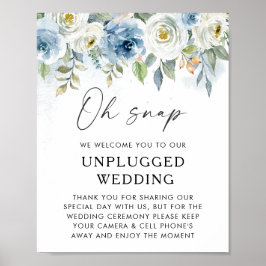 Poster Sinal de Boas-vindas do Casamento Azul Floral Desc