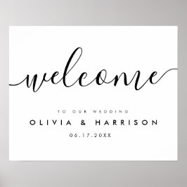 Poster Sinal de Boas-vindas do Casamento Branco Negro de 