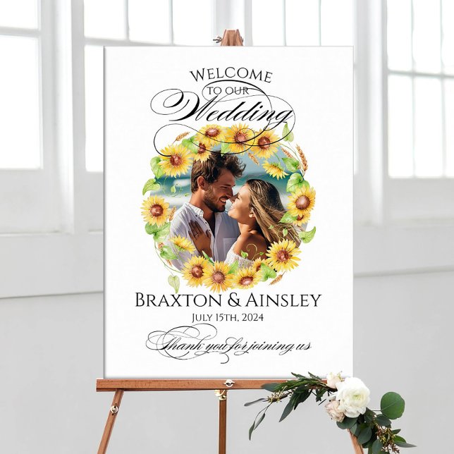 Poster Sinal de boas-vindas do casamento com flores solar (Criador carregado)
