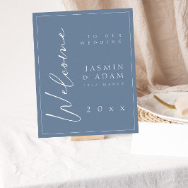 Poster Sinal de Boas-vindas do Casamento com Script Azul 