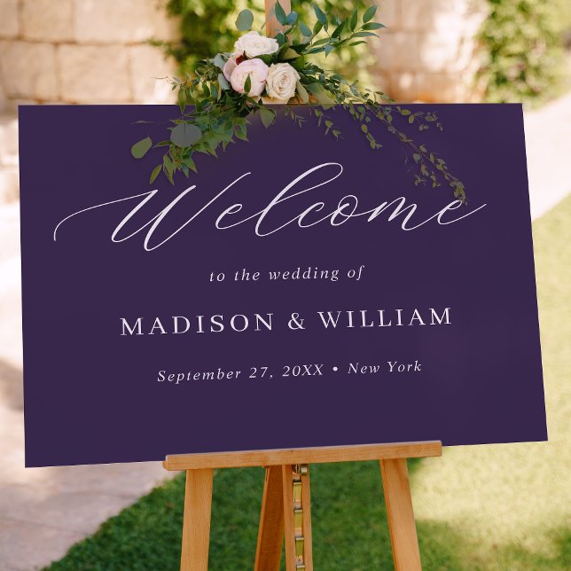 Poster Sinal de Boas-vindas do Casamento com Script Roxo  (Criador carregado)
