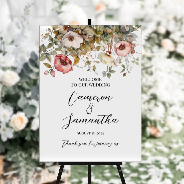 Poster Sinal de boas-vindas do casamento das flores Elega (Criador carregado)