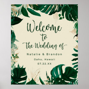 Poster Sinal de Boas-vindas do Casamento das Folhas Tropi