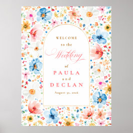 Poster Sinal de boas-vindas do Casamento de flor selvagem