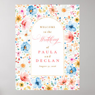 Poster Sinal de boas-vindas do Casamento de flor selvagem