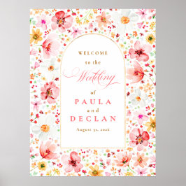 Poster Sinal de boas-vindas do Casamento de flor selvagem