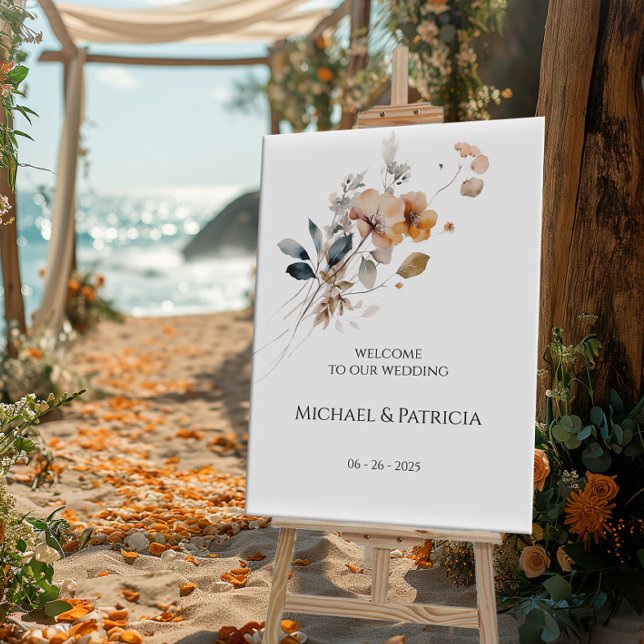 Poster Sinal de boas-vindas do casamento de flores silves (Criador carregado)
