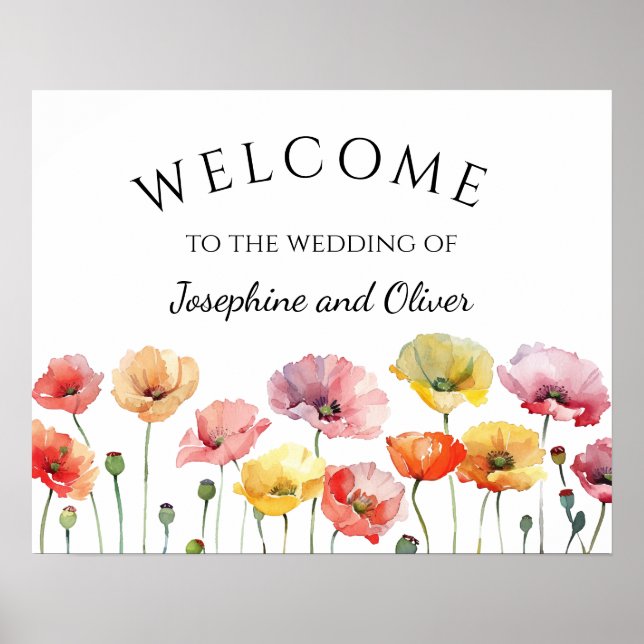Poster Sinal de boas-vindas do casamento de flores silves (Frente)
