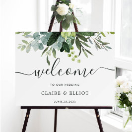 Poster Sinal de Boas-vindas do Casamento de Folhagem Verd