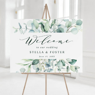 Poster Sinal de Boas-vindas do Casamento de Folhagem Verd