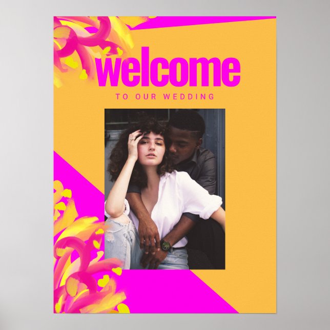Poster Sinal de Boas-vindas do Casamento de Foto Laranja  (Frente)