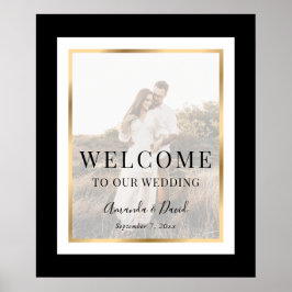 Poster Sinal de Boas-vindas do Casamento de Fotos Dourado