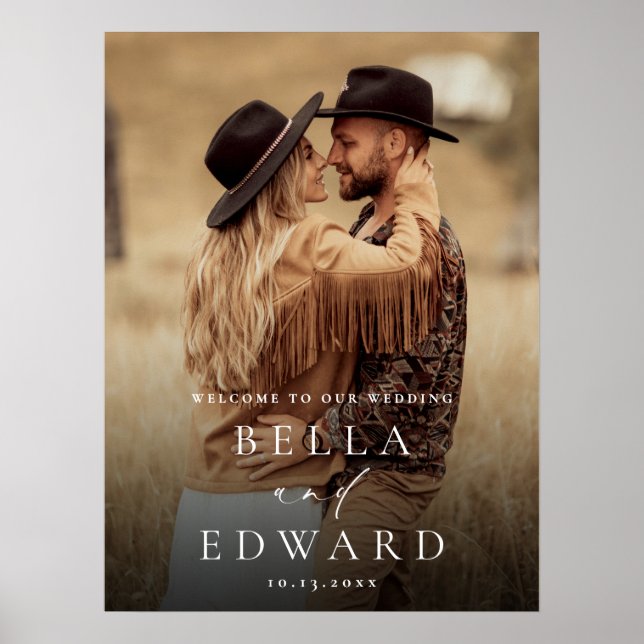 Poster Sinal de boas-vindas do casamento de fotos minimal (Frente)