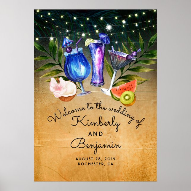 Poster Sinal de Boas-vindas do Casamento de Praia (Frente)