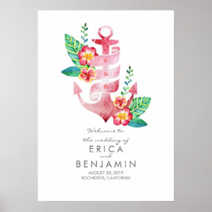 Póster Sinal de Boas-vindas do Casamento de Praia Náutica