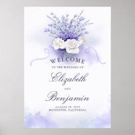 Poster Sinal de Boas-vindas do Casamento de Rosas Brancas