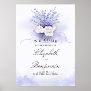 Poster Sinal de Boas-vindas do Casamento de Rosas Brancas
