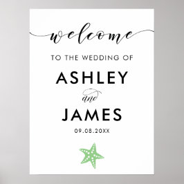 Poster Sinal de boas-vindas do Casamento de Starfish Verd